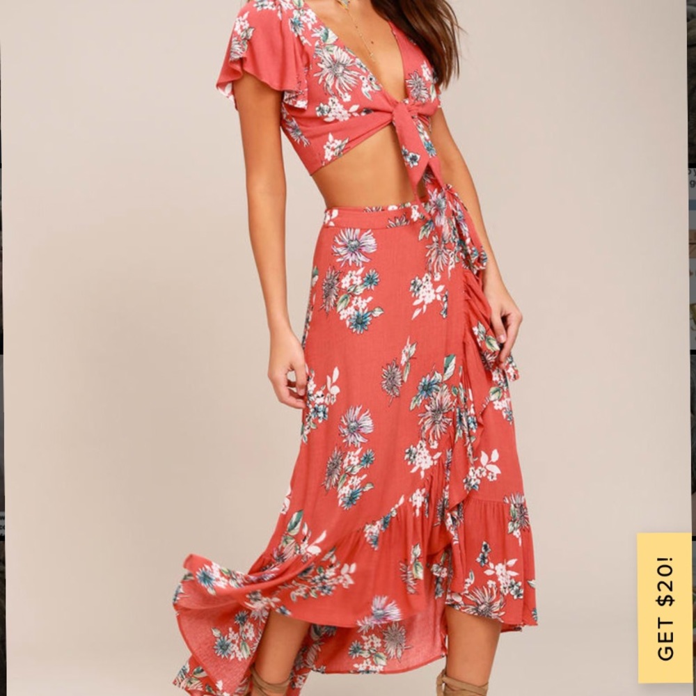 Among TheFlowers Rusty Rose Floral Two Piece Dress